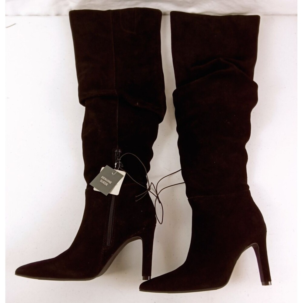 Worthington Womens Knee Slouchy Heeled Black Suede Boots Wor Oatlin Size 6.5